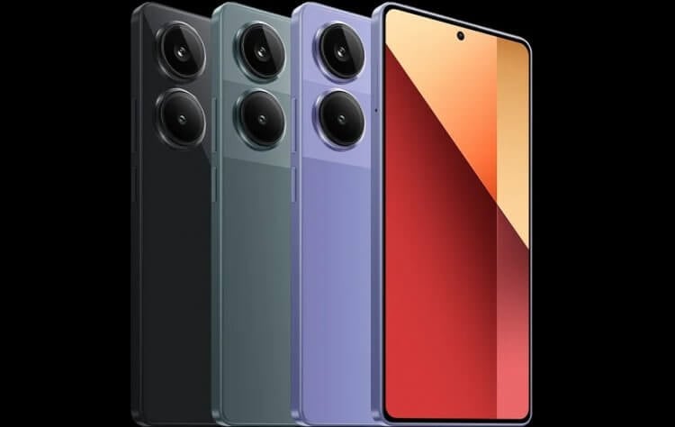 Три смартфона Redmi Note 13 Pro. Redmi Note 13 Pro 4G — копия POCO M6 Pro и самый невзрачный смартфон серии. Фото.