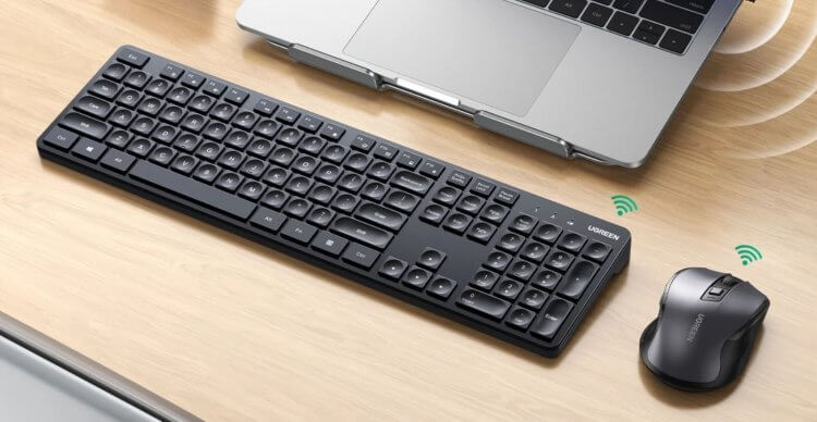 Беспроводная клавиатура и мышь. Крутой комплект периферии можно купить по очень приятной цене. Фото.