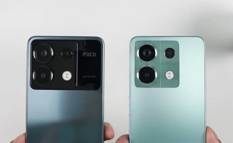 Дизайн смартфонов POCO. На блок камер Redmi Note 13 Pro 5G (справа) наложили черный прямоугольник. Так и получился POCO X6 5G (слева). Фото: Zeibiz. Фото.