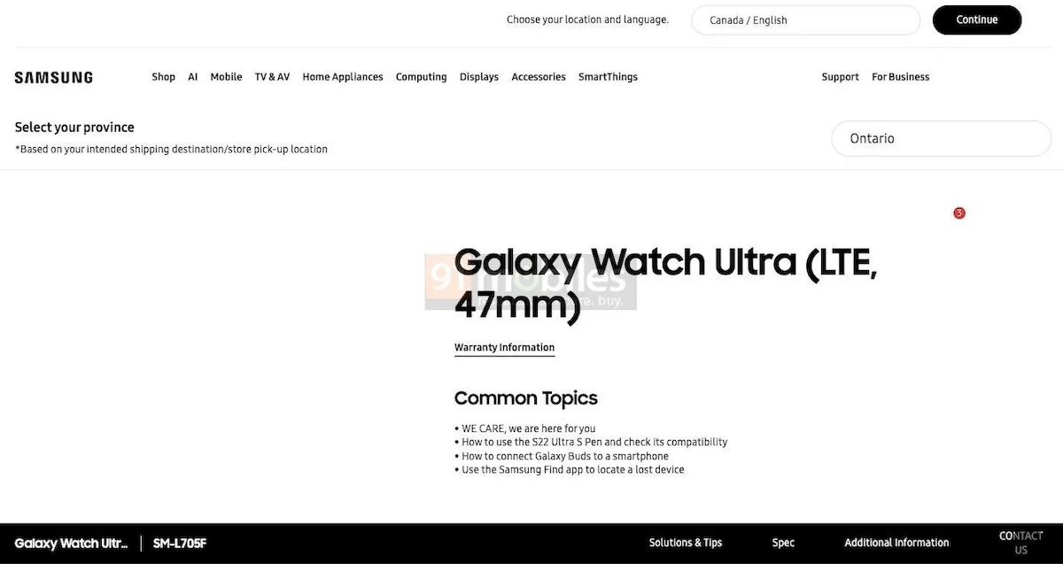 Выйдут ли умные часы Samsung Galaxy Watch Ultra. Страница с часами засветилась в некоторых странах. Изображение: 91mobiles. Фото.