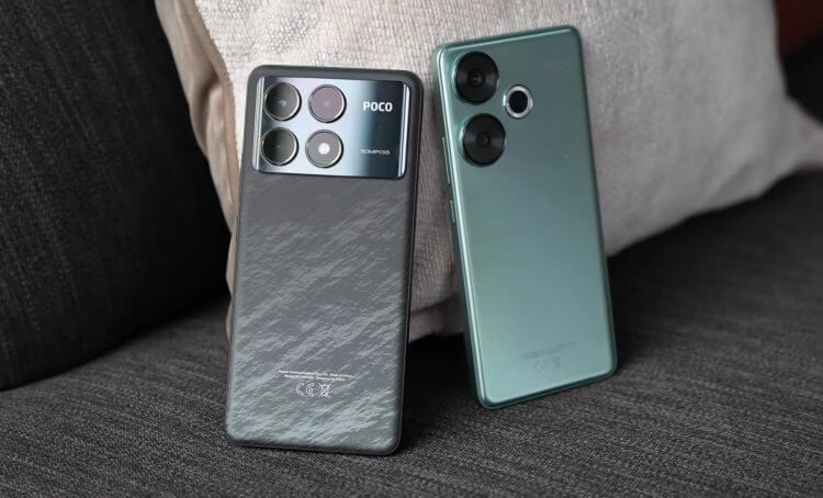 POCO F6 или POCO F6 Pro — сравнение лучших смартфонов POCO, которые появились на OZON. POCO F6 Pro (слева) и POCO F6 (справа) — два лучших смартфона POCO в 2024 году. Фото.