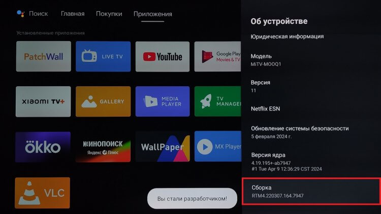 Настройки для разработчиков на Android TV. Жмите, пока не появится это уведомление. Настройки для разработчиков на Android TV. Жмите, пока не появится это уведомление. Фото.