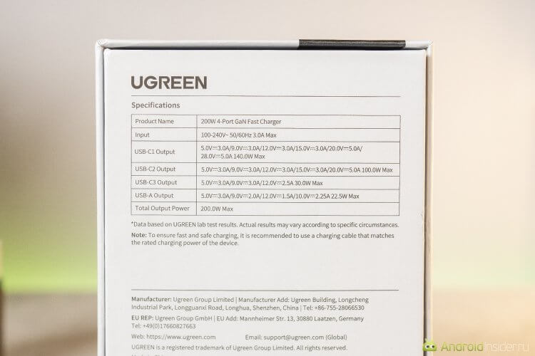 Обзор зарядного устройства UGREEN X764 Nexode. Полные характеристики ЗУ. Фото.