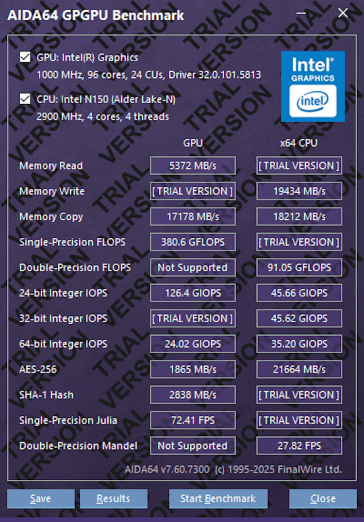 Производительность маленького компьютера Ninkear MBOX11. AIDA64 GPGPU Benchmark. Производительность маленького компьютера Ninkear MBOX11. AIDA64 GPGPU Benchmark. Фото.
