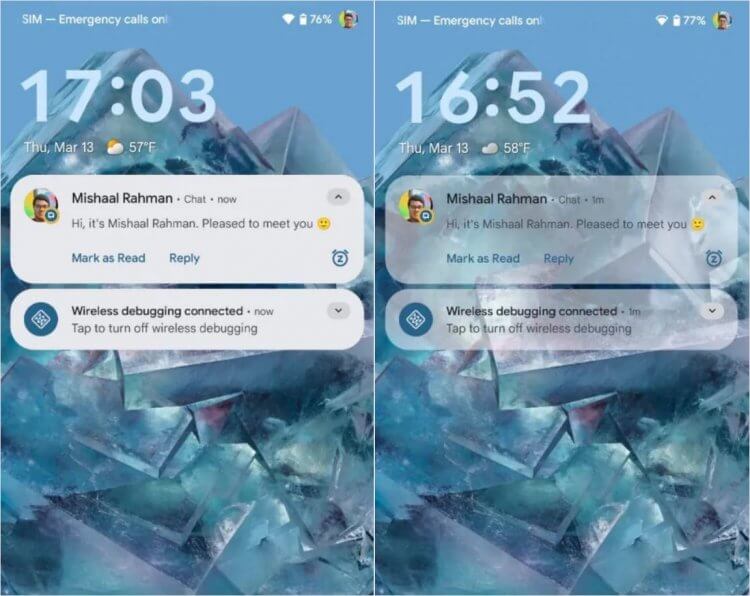 В Android 16 круто обновили экран блокировки для Google Pixel. Такой не стыдно показать друзьям с iPhone. Прозрачные уведомления — почему бы и нет? Фото: androidauthority.com. В Android 16 круто обновили экран блокировки для Google Pixel. Такой не стыдно показать друзьям с iPhone. Прозрачные уведомления — почему бы и нет? Фото: androidauthority.com. Фото.