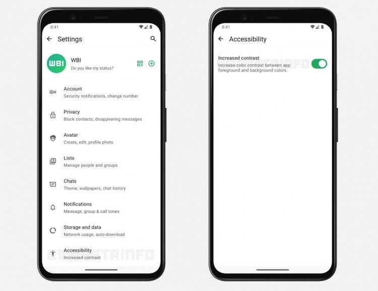 В WhatsApp появится новый режим для пожилых людей и слабовидящих. Пока обнаружено лишь изменение контраста. Фото: wabetainfo.com. В WhatsApp появится новый режим для пожилых людей и слабовидящих. Пока обнаружено лишь изменение контраста. Фото: wabetainfo.com. Фото.