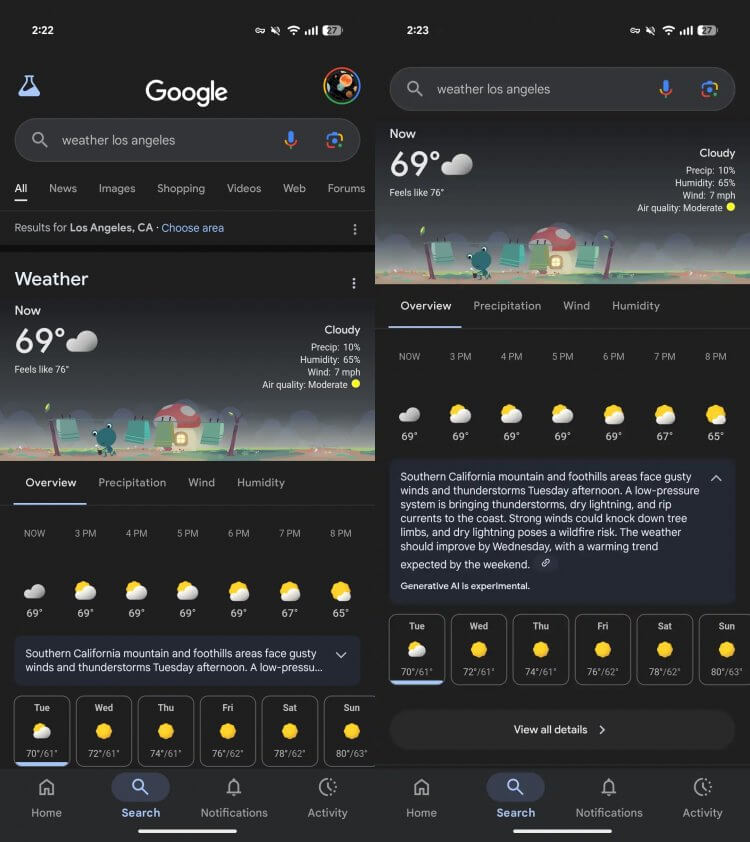 Google обучает ИИ предсказывать погоду и показывать точный прогноз прямо в поиске. Вот так выглядят сводки погоды от ИИ. Фото: 9to5google. Фото.