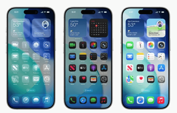 Liquid Glass — новый дизайн iOS 26. Новый язык интерфейса. Изображение: Apple. Liquid Glass — новый дизайн iOS 26. Новый язык интерфейса. Изображение: Apple. Фото.