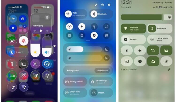 Что удобнее — iOS 26 или Android 16. На Android Пункт Управления выглядит более продуманным. Фото: phonearena. Что удобнее — iOS 26 или Android 16. На Android Пункт Управления выглядит более продуманным. Фото: phonearena. Фото.