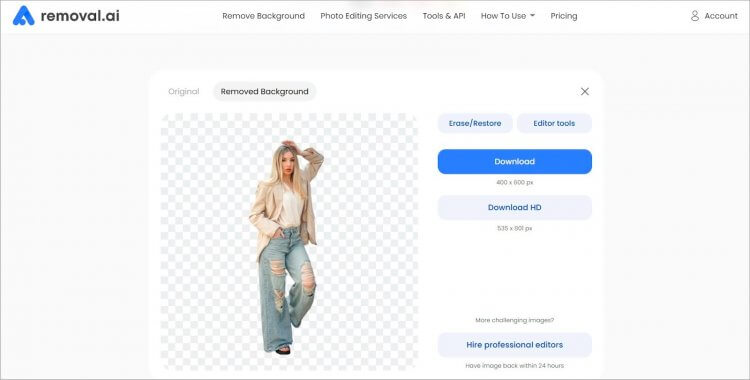 Removal.ai. Тут результат тоже без видимых недостатков. Removal.ai. Тут результат тоже без видимых недостатков. Фото.