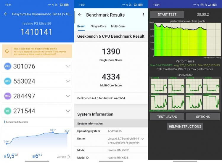 Недорогой игровой смартфон. realme P3 Ultra в синтетических тестах. Недорогой игровой смартфон. realme P3 Ultra в синтетических тестах. Фото.