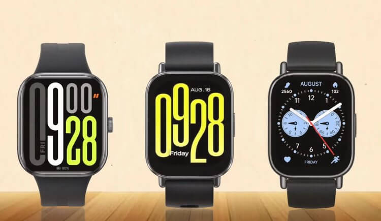 Чем отличаются Redmi Watch 5, Watch 5 Active и Watch 5 Lite. Какие смарт-часы Xiaomi лучше и почему. Слева направо: Redmi Watch 5, Redmi Watch 5 Active и Redmi Watch 5 Lite. Изображение: Pro Comparison. Фото.