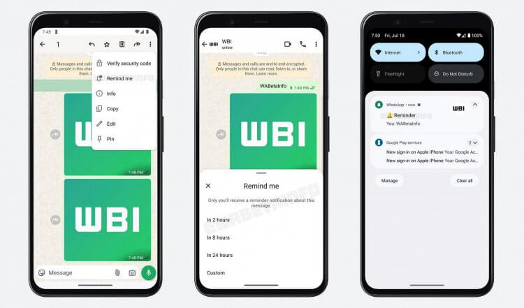 Умные напоминания о сообщениях в WhatsApp: как работает новая функция из бета-версии мессенджера. Напоминание можно поставить на любое сообщение, чтобы ничего не забыть. Фото: wabetainfo.com. Фото.