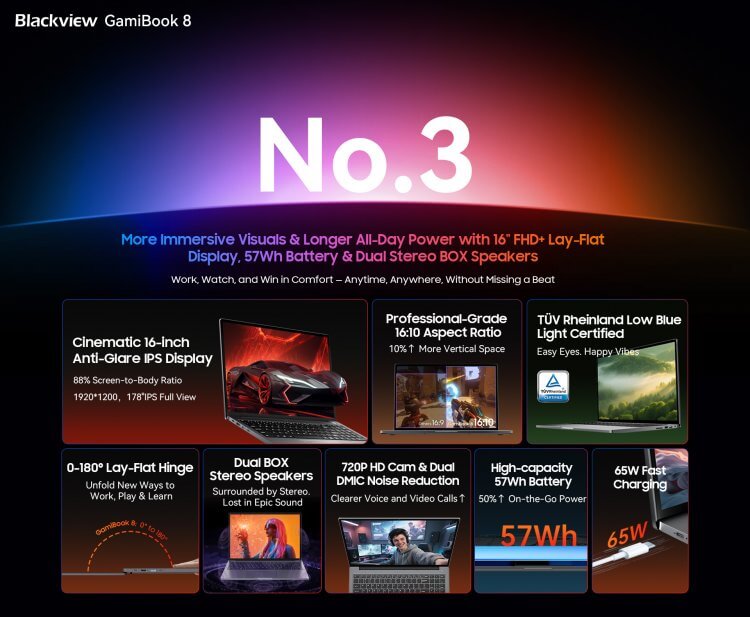 Почему стоит купить игровой ноутбук Blackview GamiBook 8. Качественный экран тоже имеет большое значение. Фото.