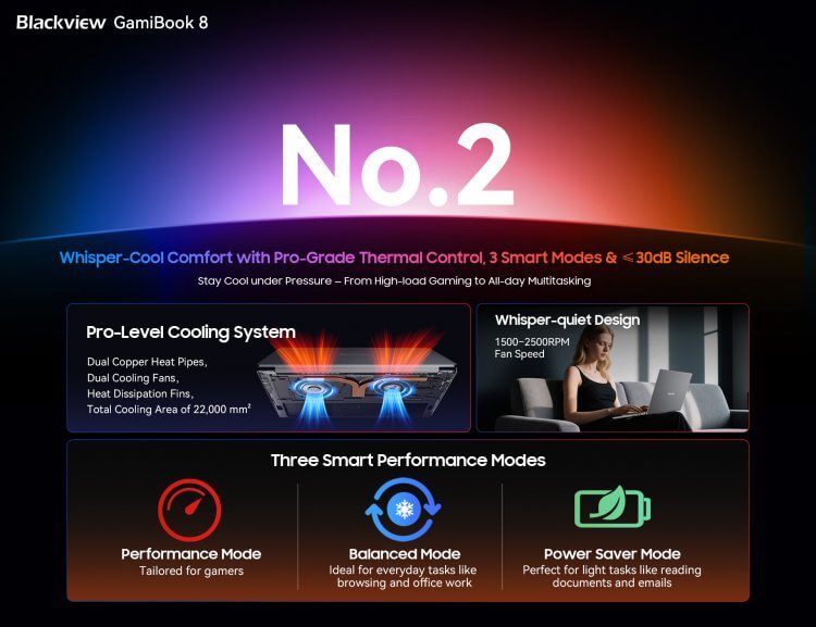 Почему стоит купить игровой ноутбук Blackview GamiBook 8. Хорошее охлаждение не даст ноутбуку перегреться. Фото.