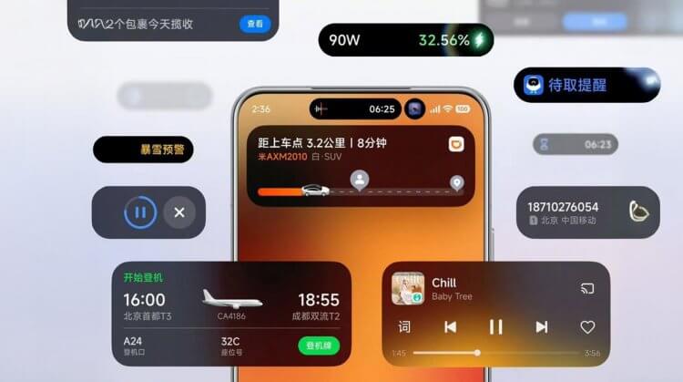 Dynamic Island на Xiaomi. На Xiaomi теперь есть точная копия Dynamic Island. Изображение: Xiaomi. Фото.