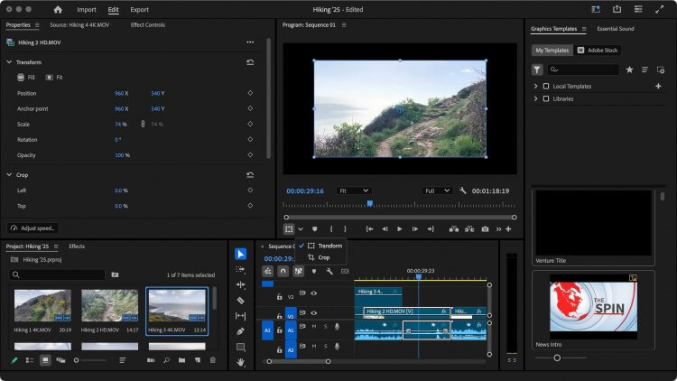 Adobe Premiere Pro. Решение Adobe — одно из самых популярных в отрасли. Фото.