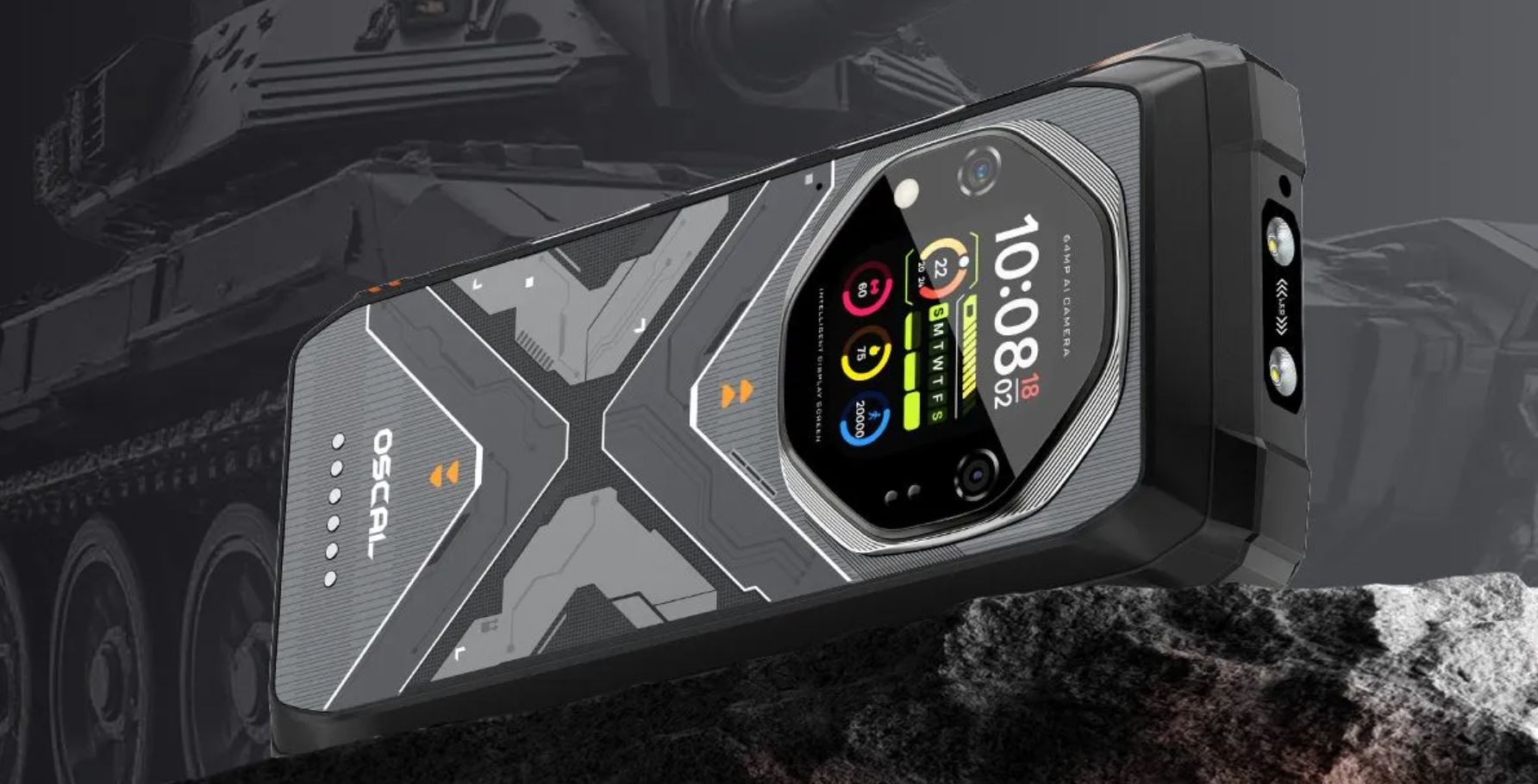 Противоударный смартфон с двумя экранами. TANK 1 — мощный смартфон с дополнительным экраном и мощной батареей. Фото.