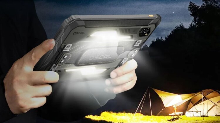 Недорогой планшет с защитой от ударов. Планшет оснащен противоударным корпусом и мощным фонарем. Фото.