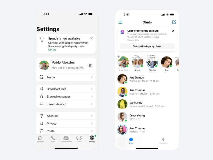 Поддержка сторонних чатов в WhatsApp. Можно сказать, что три мессенджера объединились в один. Фото.
