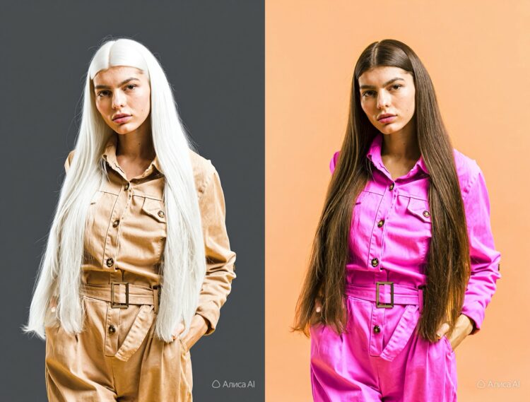 Как редактировать фото через Алису. Слева выбрали шаблон с белыми волосами, справа розовый. Изображение: Freepik. Фото.