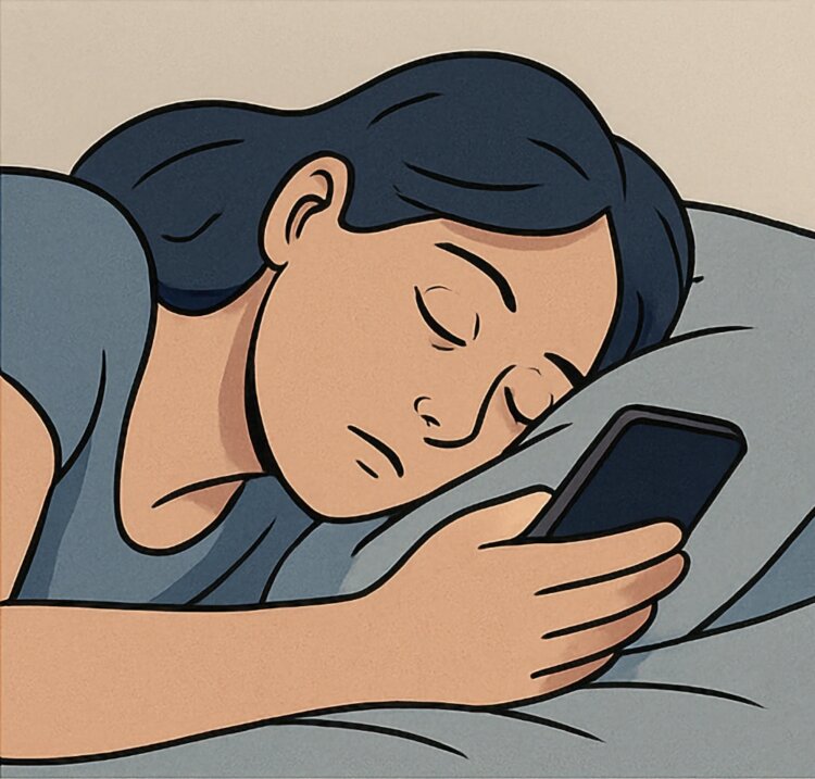 Почему нельзя смотреть телефон лежа на боку. Сон и телефон — вещи несовместимые. Фото.