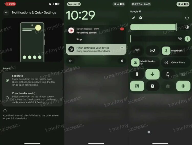 Что нового будет в Android 17. Раздельный центр управления в Android 17. Фото.