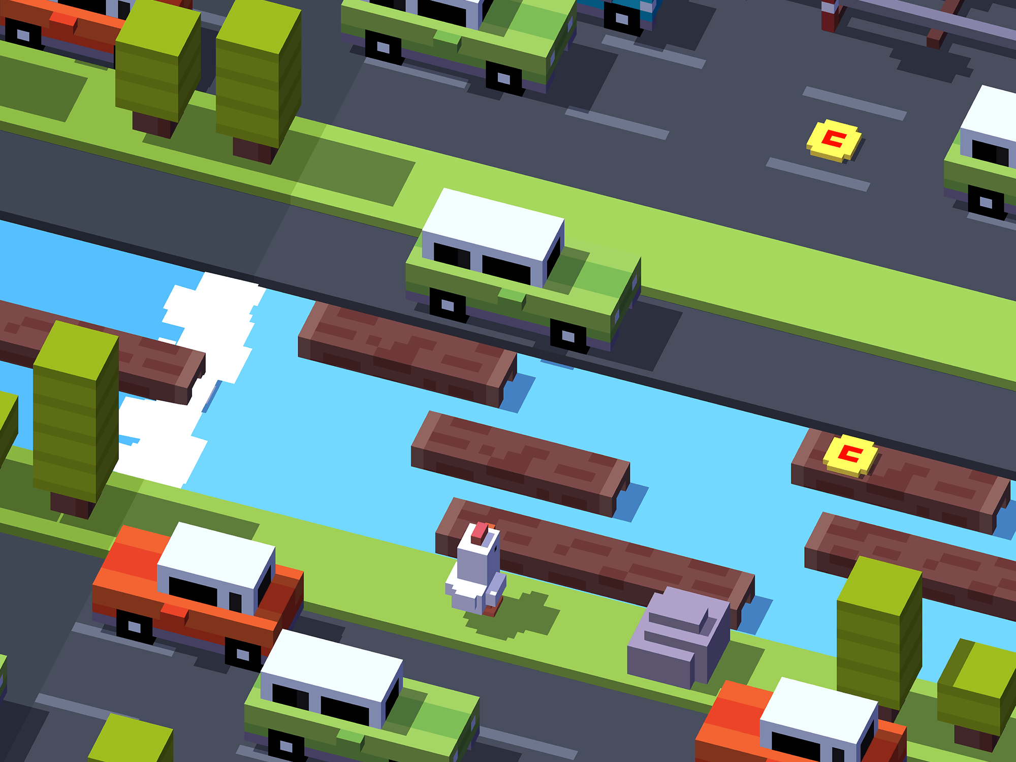 Игра про курицу, которая переходит дорогу. Crossy Road — классика мобильного гейминга, актуальная и по сей день. Фото.