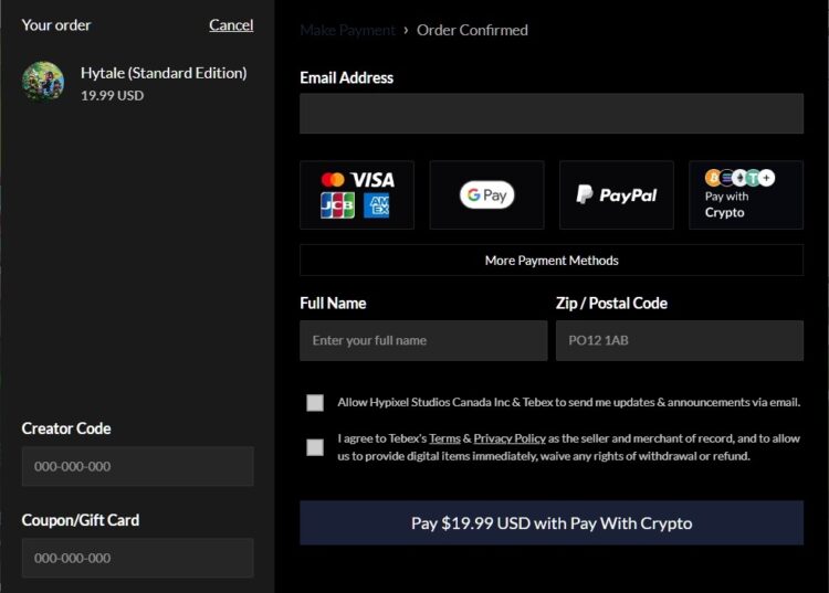 Как купить игру Hytale. Можно расплатиться криптой. Фото.