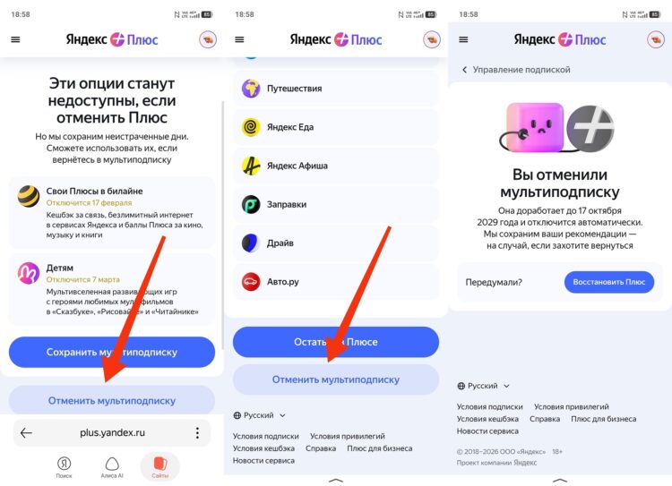 Как отключить подписку Яндекс Плюс. Откажитесь от всех предложений Яндекса. Фото.