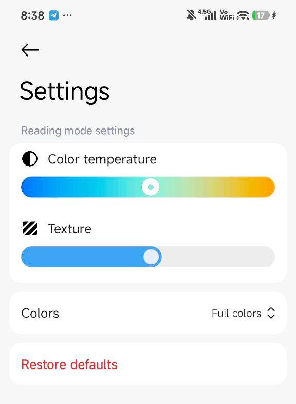 Как включить Paper Mode в HyperOS. Теперь в настройках режима чтения есть дополнительные настройки. Изображение: xiaomitime.com. Фото.