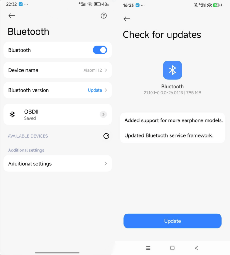 Как обновить Bluetooth на Xiaomi. Обновление находится в настройках Bluetooth. xiaomitime.com. Фото.