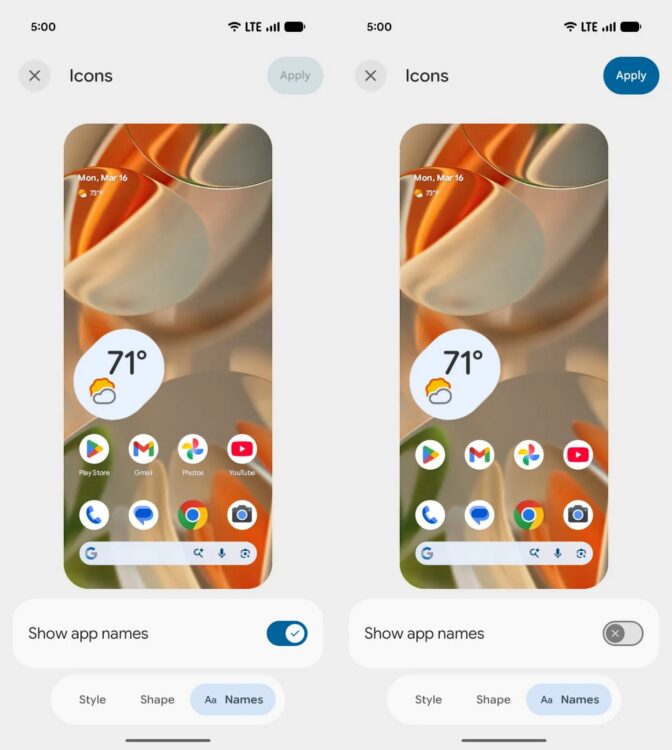 Наконец-то в Android можно спрятать названия приложений. Фото.