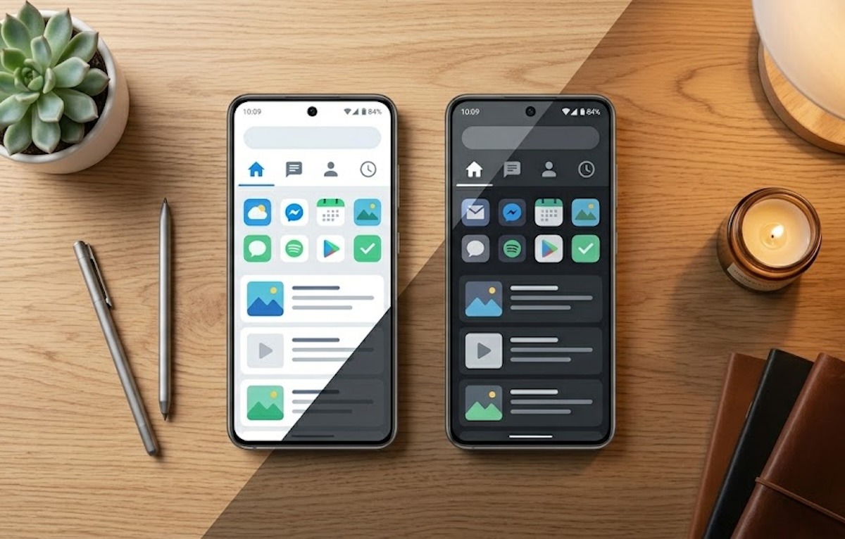 Adaptive Theme подстраивает тему под окружающее освещение. Фото.