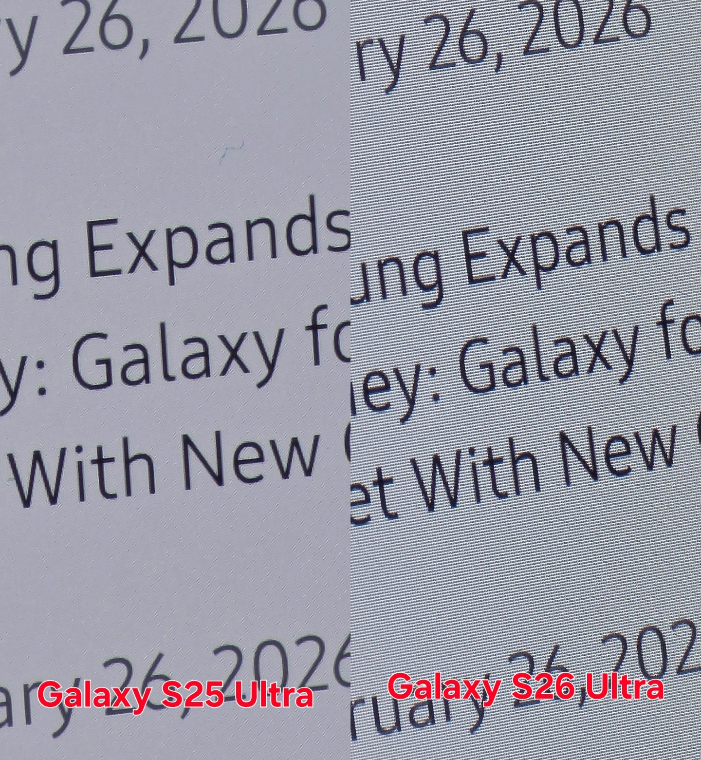 How Samsung Ruined the Galaxy S26 Ultra Screen. Adjusting the resolution doesn't help fix the problem here. Image: X. Photo.