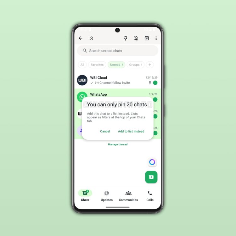 Какие функции будут в WhatsApp* Plus. Больше чатов для закрепления. Изображение:WABetaInfo. Фото.
