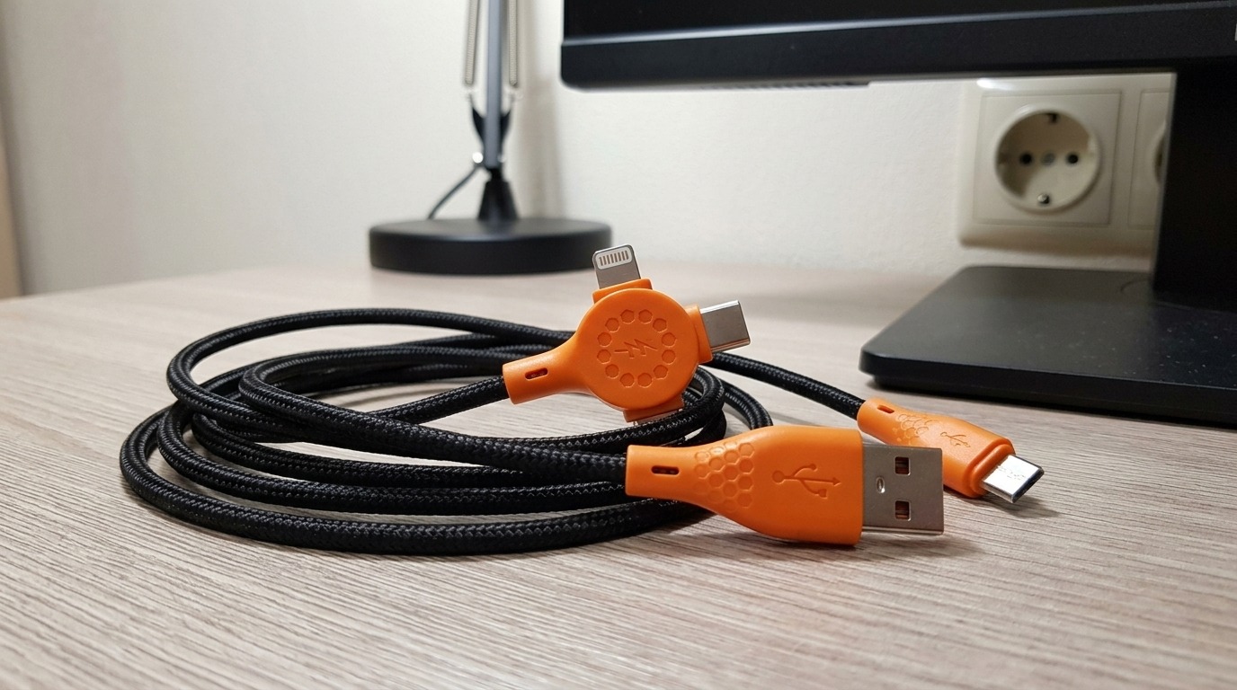 Дочь утащила его к себе в комнату — заряжает и планшет, и наушники одним проводом. Фото.