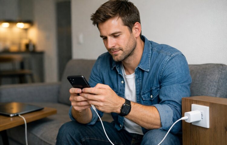 На зарядке смартфон должен отдыхать. Фото.