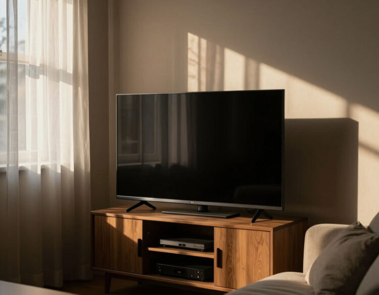 Ставить телевизор рядом с окном вредно. Но многие игнорируют это правило. Фото.