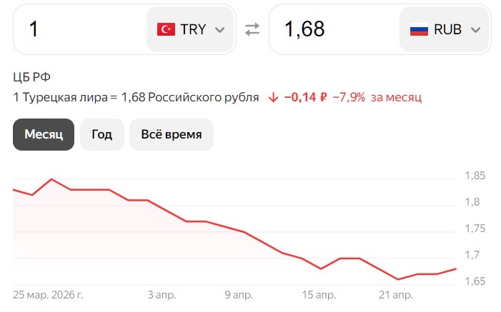 Реальный курс лиры к рублю немного выгоднее. Фото.