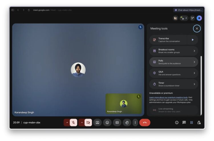 С недавнего времени в чатах Google Meet можно создавать опросы. Фото.