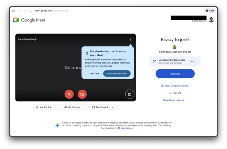 Также в Google Meet появился режим компаньона. Фото.