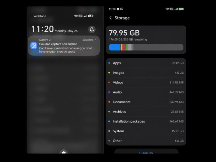 Скриншоты не сохраняются даже при наличии места. Фото.