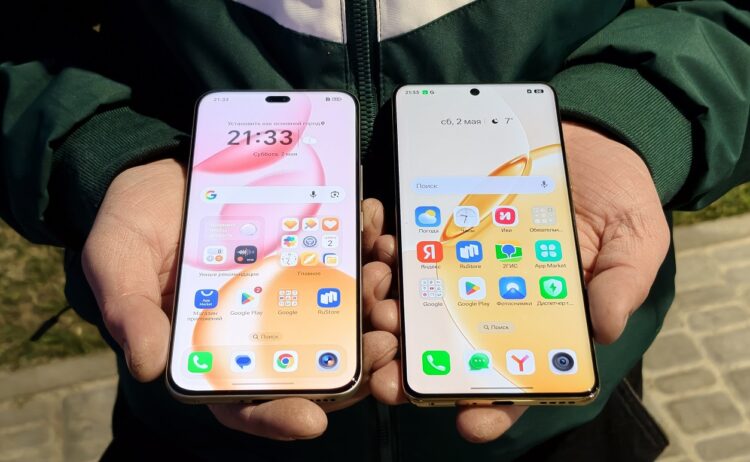 Экран realme 16 Pro+ (справа) больше и сильнее загнут по краям. Фото.