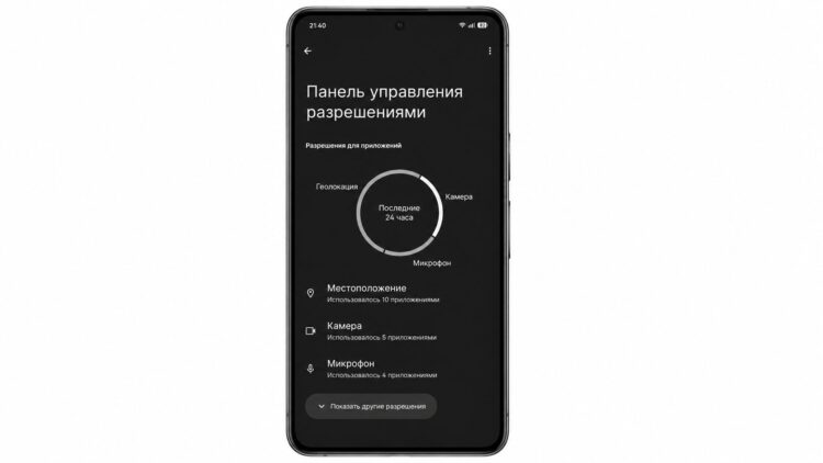 Раздел позволяет посмотреть, какие приложения запрашивали разрешения. Фото.