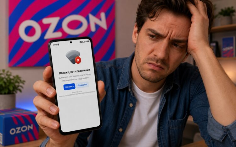 Похоже, нет соединения — почему не работает OZON на Android. Фото.