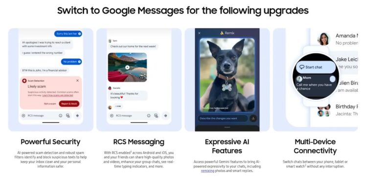Samsung сама предложила перейти на Google Messages. Изображение: Samsung. Фото.