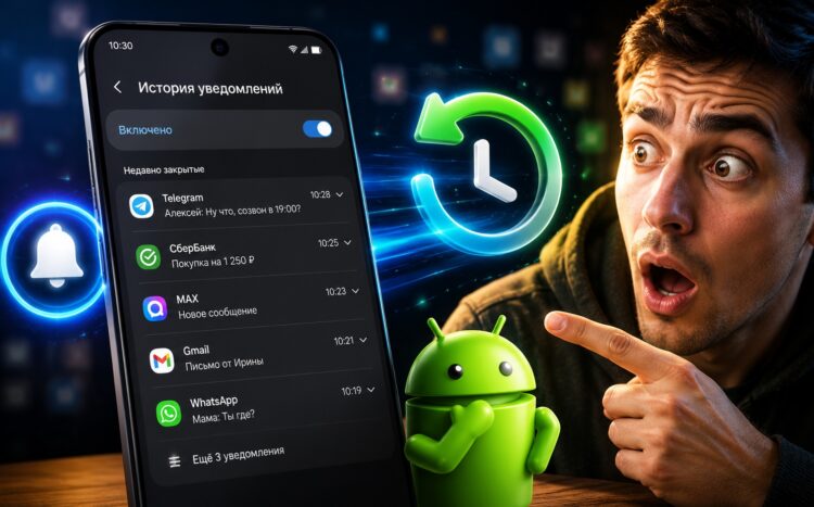Показываю историю уведомлений на Android. Фото.
