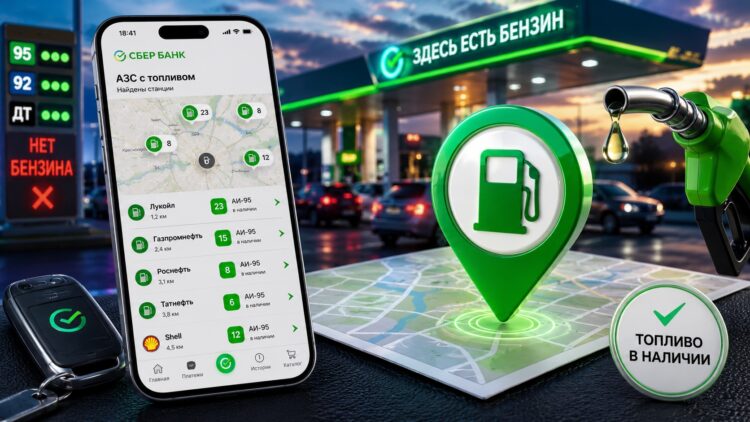 Теперь можно искать бензин через СберБанк. Фото.
