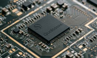 Qualcomm Snapdragon chip on a circuit board, close-up macro shot